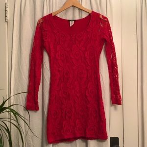 Cantata Red Lace Mini Dress Long Sleeves